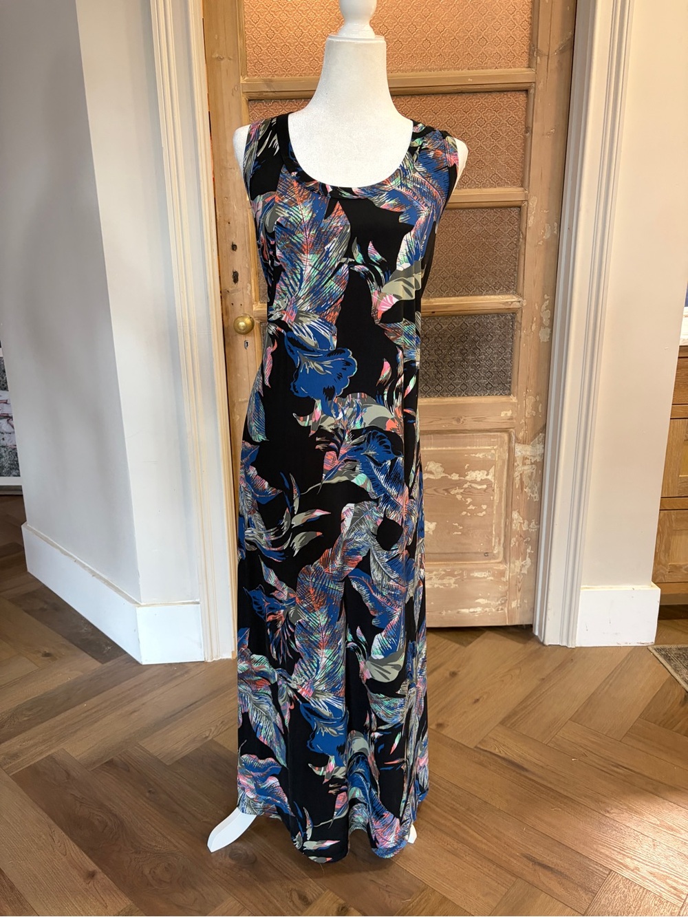 Karen Kane Black Maxi Dress with Blue and Multicolor Floral Print 1X